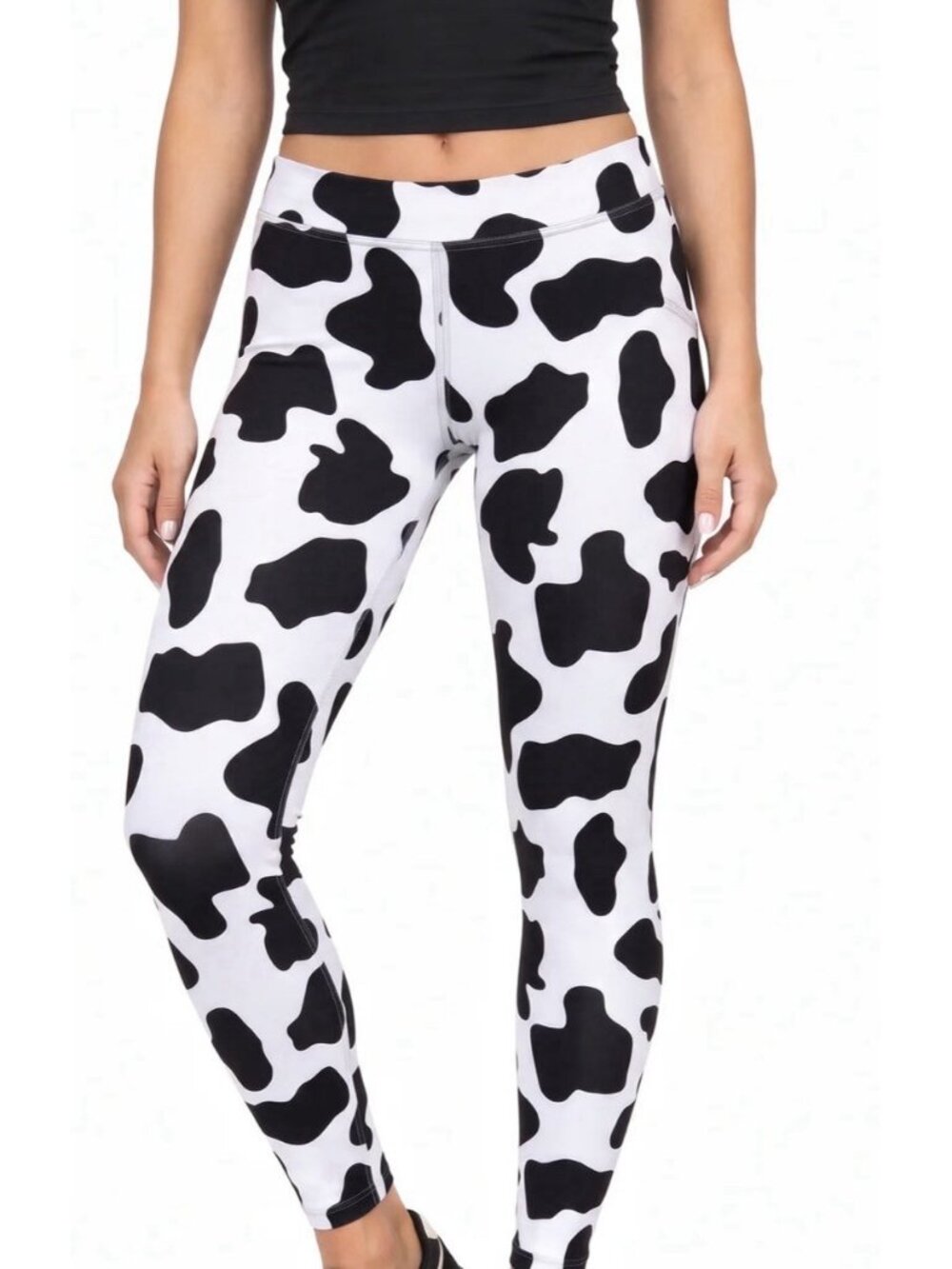 Tipsy Elves Womens Size XL Cow Print Leggings  Pants Halloween Black White